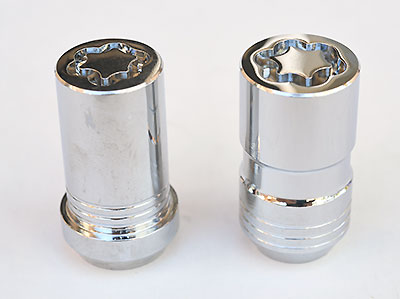 The two styles of locks available for ATS-V and CTS-V. The "Tuner" style (at left) is for some aftermarket wheels with small diameter wheel nut holes.