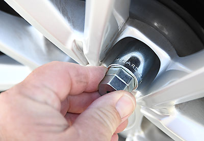 The McGard key is magnetic and "sticks" to the lock once the patterns engage. Image: Author