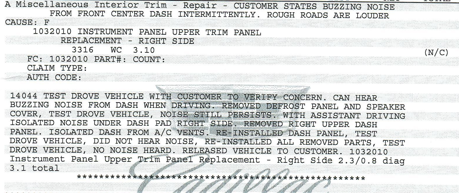 2023-09-12 Cadillac service record - buzzing noise front dash smaller.jpg