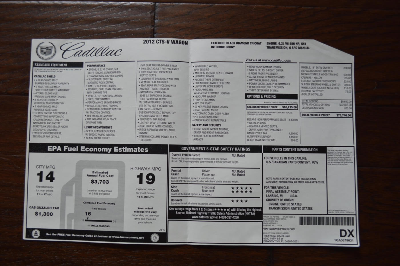 2012 Cadillac CTS-V Wagon in Black Diamond Tricoat
