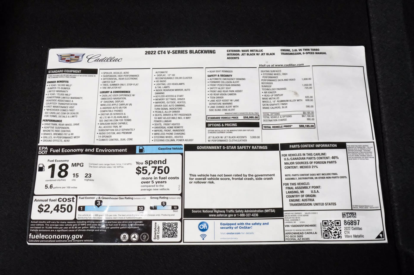 2022 Cadillac CT4-V Blackwing in Wave Metallic