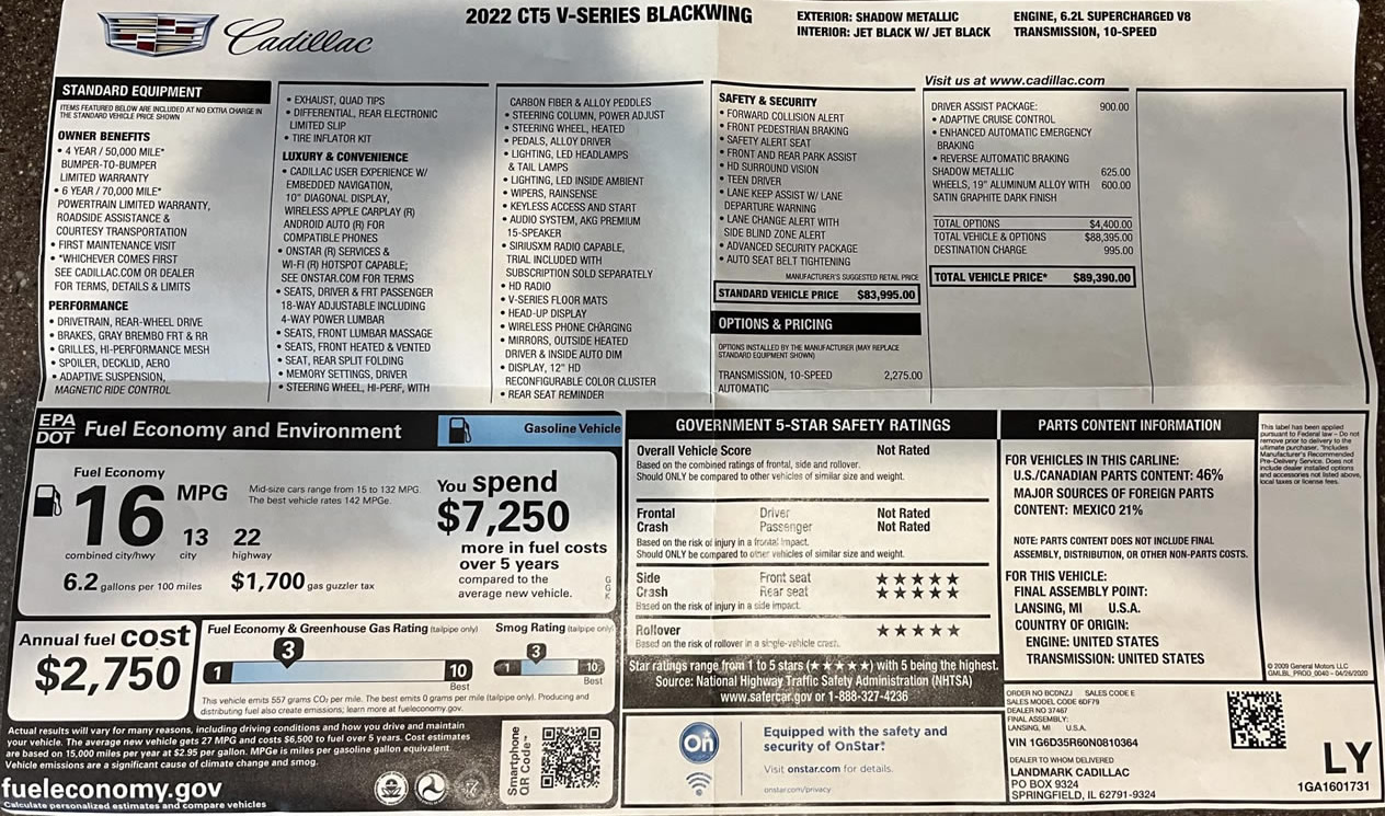 2022 Cadillac CT5-V Blackwing in Shadow Metallic