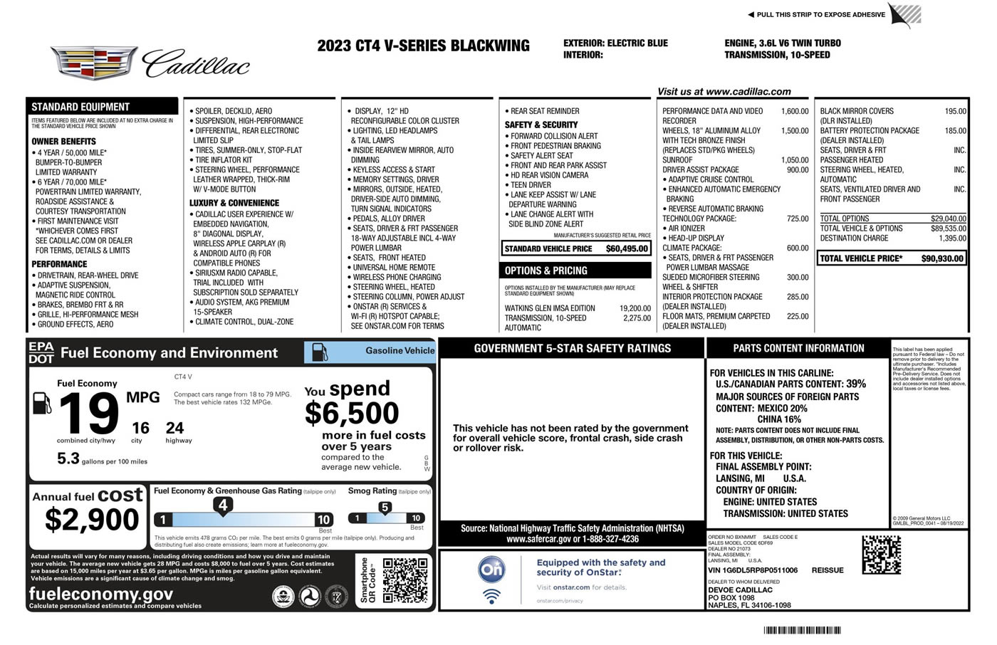 2023 Cadillac CT4-V Blackwing Watkins Glen IMSA Edition in Electric Blue