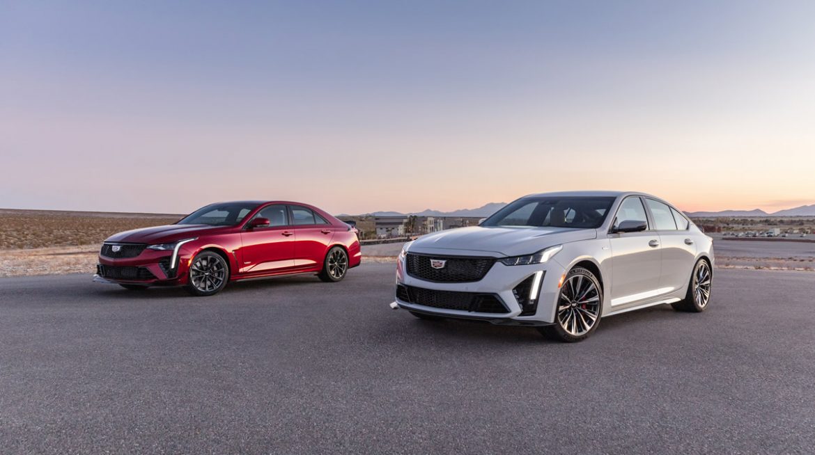During the 2021 Rolex 24 at DAYTONA, Cadillac shared a sneak peek of the 2022 CT4-V Blackwing (left) and CT5-V Blackwing (right). During the 2021 Rolex 24 at DAYTONA, Cadillac shared a sneak peek of the 2022 CT4-V Blackwing (left) and CT5-V Blackwing (right).