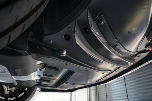 Inspired by the Cadillac DPi-V.R race car, the front underwing of the 2022 CT4-V Blackwing creates a low pressure zone that helps press the car into the road and directs air to cool critical components.