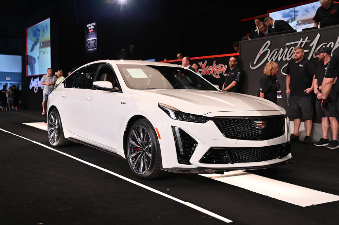 The opportunity to own the first 2023 Cadillac CT5-V Blackwing 120th Anniversary Edition raised $250,000 at the Barrett-Jackson Palm Beach auction. The opportunity to own the first 2023 Cadillac CT5-V Blackwing 120th Anniversary Edition raised $250,000 at the Barrett-Jackson Palm Beach auction.